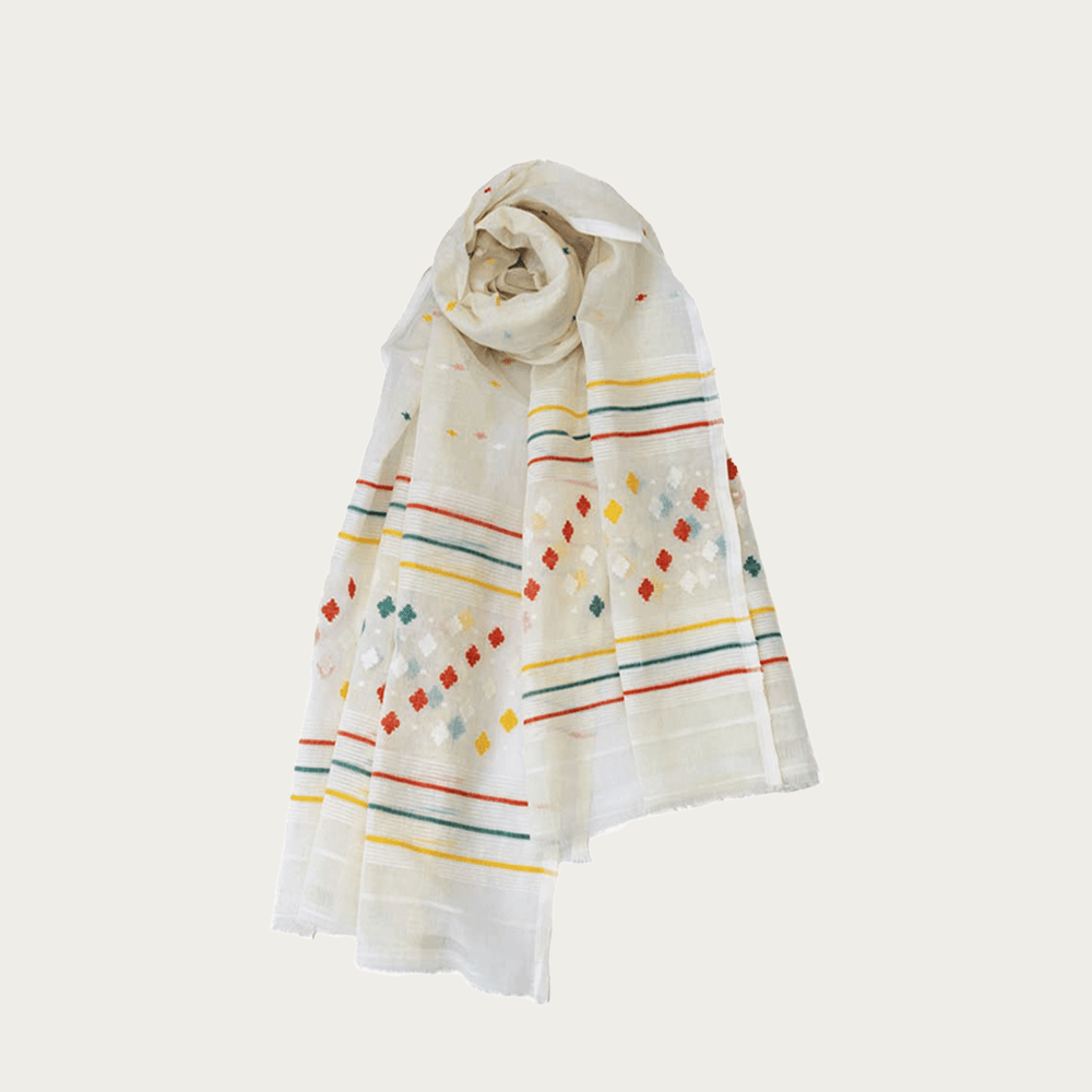 Jamdani Scarf Hazar Buti Off White 